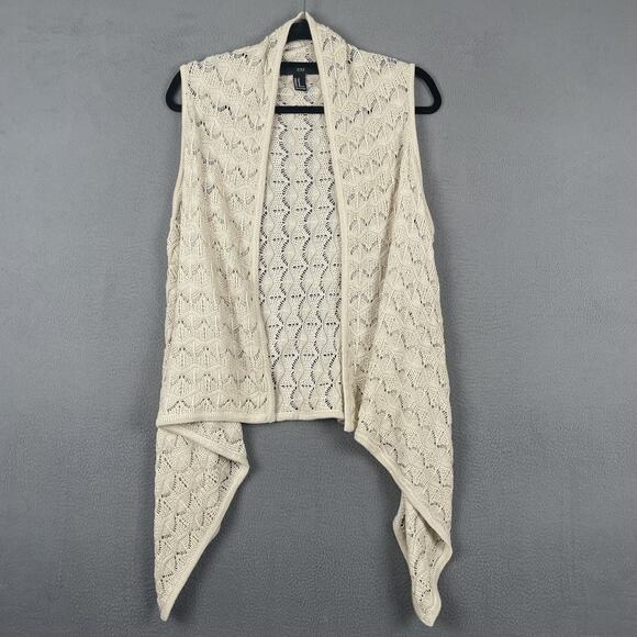 XXI Sweater Vest Womens Medium Beige Open Front Knit Boho Sleeveless Cardigan - Picture 1 of 7